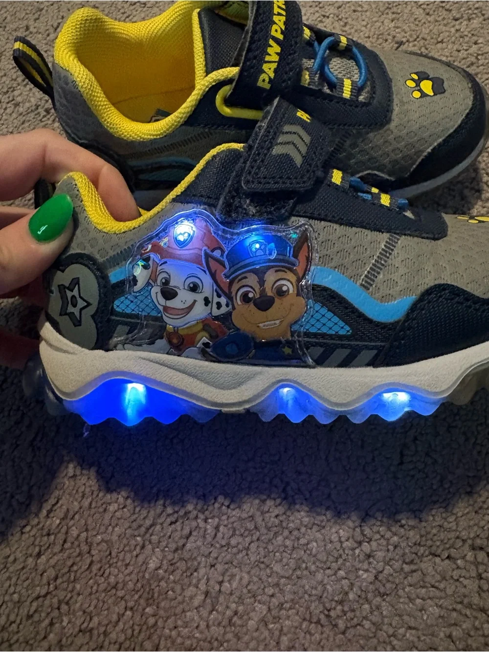 Paw Patrol Kids Navy and Yellow Light-Up Sneakers with Character Graphics
